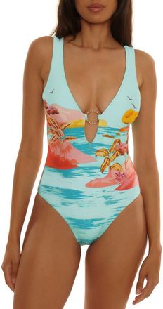 Trina Turk Cyclades Plunge One-Piece Swimsuit in Multi at Nordstrom, Size 10