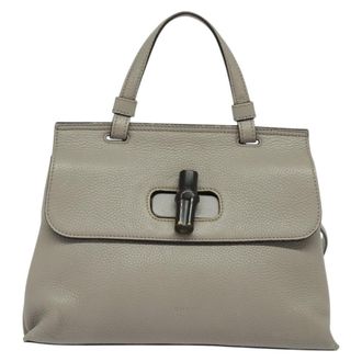 Gucci Bamboo Daily Top Handle Leather Gray Leather Shoulder Bag Bag (Pre-Owned)