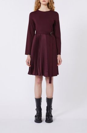 Max Mara Talamo Long Sleeve Pleat Dress in Bordeaux at Nordstrom, Size X-Small