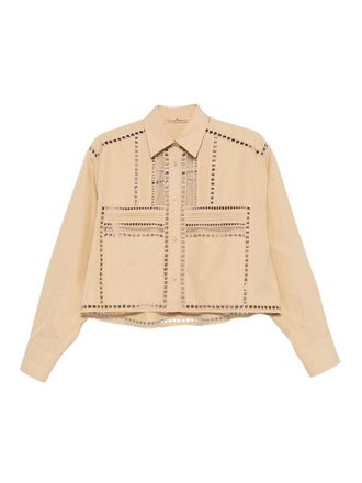 Ermanno Scervino Cut-Out Detail Shirt In Beige Cotton