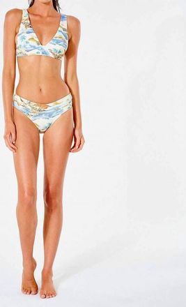 Rip Curl Post Cards Deep V-Neck Bikini Top In Blue Multi