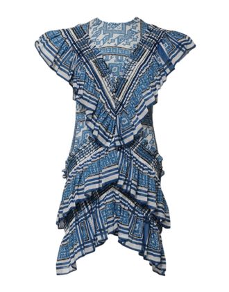 Philosophy di Lorenzo Serafini Blue Patterned Layered Short Sleeves Mini Womens Dress