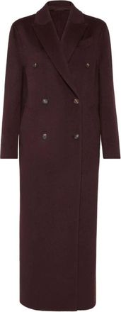 Brunello Cucinelli Lange- double-breasted wollen jas - Dames - Mantel - Rood - L - Wol - Jassen