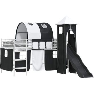 vidaXL KidsLoft Bed Frame White and Black 99.5 x 200 cm Metal vidaXL