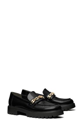 Tory Burch Gemini Embellished Lug Sole Loafer in Perfect Black /Gold at Nordstrom, Size 11