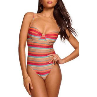 Ramy Brook Jayda Metallic Stripe Underwire One-Piece Swimsuit in Flame Glitter Stripe at Nordstrom, Size X-Small
