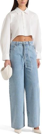 Mani&egrave;re De Voir Eleni Cropped Shirt With Balloon Sleeves in White at Nordstrom, Size 10