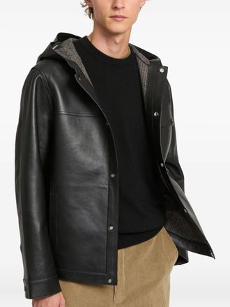 Yves Salomon Flannel Lined Leather Hoodie - men - Lamb Skin/Virgin Wool - 48 - Black