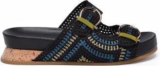Ferragamo Shaula Raffia Wedge Mules - Black
