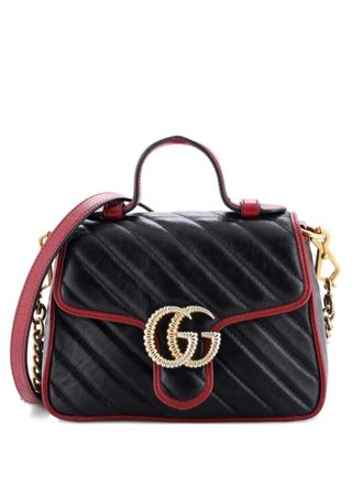 Gucci GG Marmont Top Handle Flap Bag Diagonal Quilted Leather Mini satchel - Black