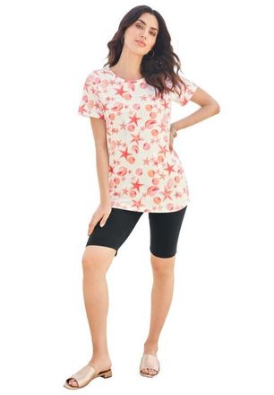 Roaman's Plus Size Cotton Ultimate Crewneck Tee in Sunset Coral Sea Shells at Nordstrom, Size Medium