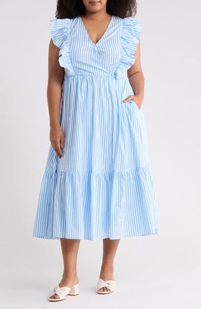 Sugarlips Fairness Stripe Cotton Poplin Dress in Blue-Stripe at Nordstrom, Size 1X