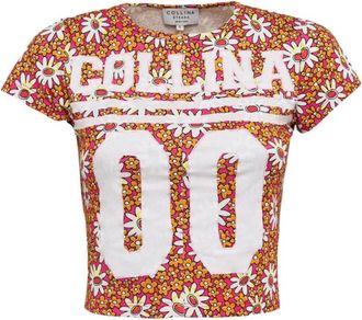 Collina Strada Bloemenprint Crew Neck T-Shirt - Dames - T-shirts - Roze - XS - Katoen - Tops