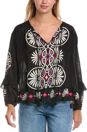 Johnny Was Madelyn Ruffled Silk-Blend Blouse