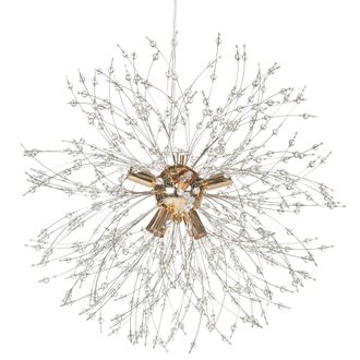 Beliani L&aacute;mpara De Techo De Metal Dorado Transparente 192 Cm 8 Cuentas Vidrio Torola
