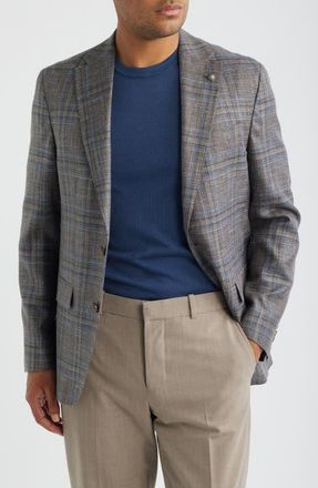 Jack Victor Midland Contemporary Fit Brown Windowpane Check Slub Wool Blend Sport Coat at Nordstrom, Size 46