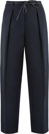 Yves Salomon Broek van wolmix met ceintuur en cropped model - Dames - Wijde Broeken - Blauw - S - Wol - Broeken