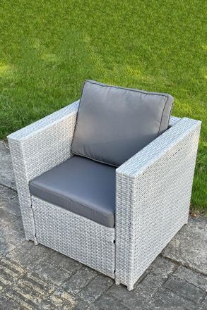 Fimous Rattan Single Chair Patio Garden Furniture With Thick Cushion Light Grey