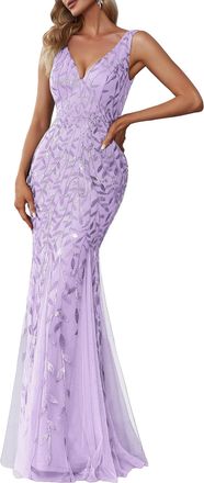 Ever-pretty Womens Sexy V Neck Sleeveless Elegant Floor Length Long Mermaid Prom Evening Dresses Lavender 12UK