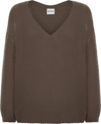 Americandreams Silja V Neck Knit - Dames - V-hals truien - Bruin - S - Wol - Truien & Vesten