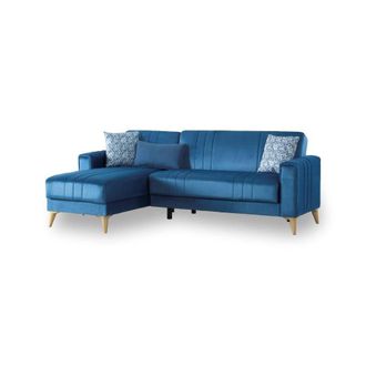Dmora Sof&aacute; Cama Dinsign, Sof&aacute; Cama Con Almacenaje De Esquina Con 3 Cojines Incluidos, Sof&aacute; Tapizado En Tela Con Apertura Clic-clac, Con Pen&iacute;nsula Reversible