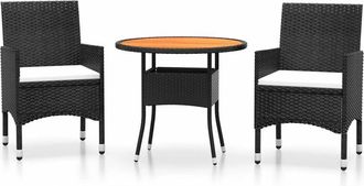 vidaXL Juego De Comedor Para Jard&iacute;n 3 Piezas Rat&aacute;n Sint&eacute;tico Negro Vidaxl