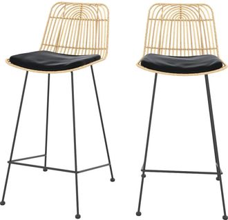 Rendez-Vous D&eacute;co Set de 2 sillas para isla central en rat&aacute;n y metal negro 66 cm