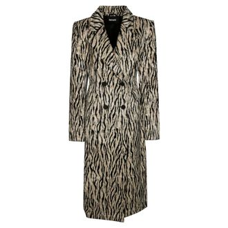 Rotate ROTATE Birger Christensen, Double-Breasted Coats, female, Multicolor, Size: S Stylish Printed Faux Fur Coat