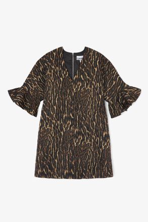 Ganni Metallic Cloque Mini Ruffle Dress - Size 10/12 Bronze