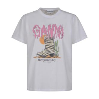 Ganni Basic cotton Western zebra boot tee - female - Ganni - T-Shirts - White - XS - Tops