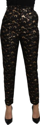Dolce & Gabbana Black Gold Brocade High Waist Womens Pants