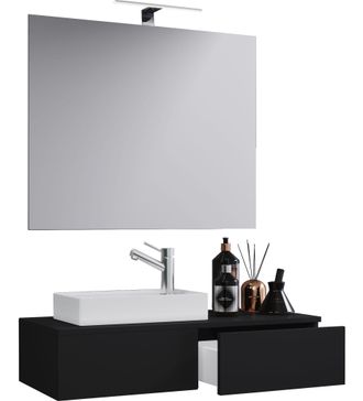 ebuy24 Ebuy24 - Set Vcm De 3 Piezas Lavadero Para Invitados Wc Ba&ntilde;o De Invitados Con Espejo Wc De Lavabo Muebles De Ba&ntilde;o Juego De Ba&ntilde;o - Gudas Sp (negro)