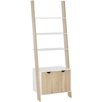 HOMCOM Homcom - Estanter&iacute;a Escalera De Madera Estanter&iacute;a De Almacenaje Con 3 Estantes Y 1 Armario Estilo Moderno Sala De Estar Oficina 60x40x171 Cm Roble Y B