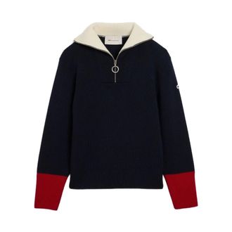Ami Maglione a zip corta a blocchi di colore a coste - - Knitwear - Uomo - Blu - L