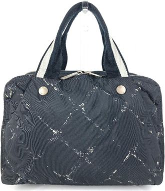 Chanel Travel Line Black White Nylon Handbag Tote Bag (Pre-Owned)