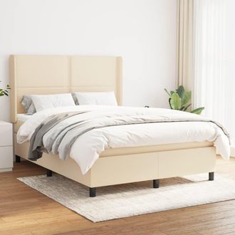 vidaXL Cama Box Spring Con Colch&oacute;n Tela Color Crema 140x190 Cm Vidaxl