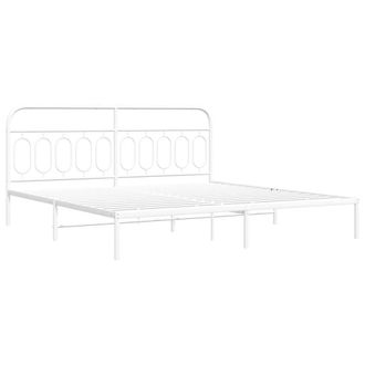 Berkfield Home Metal Bed Frame without Mattress with Headboard White 200x200cm | Size: 200x200 cm