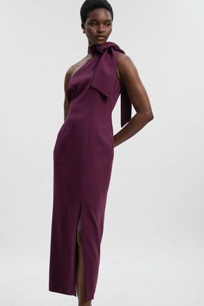 Karen Millen Womens Soft Tailored Bow Tie Neck Midi Dress - Burgundy - Size 10 UK