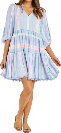 Rubyyaya Neon V-Neck Dress In Blue Multi