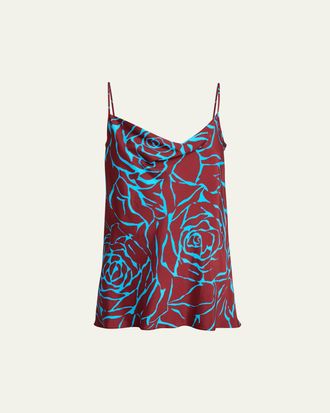 Dries Van Noten Chai Floral-Print Cowl-Neck Top