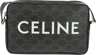Celine Logo Messenger Triomphe Coated Canvas Black Pvc Handbag (Pre-Owned)