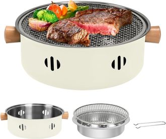 No Brand Parrilla De Carb&oacute;n Port&aacute;til, Mini Parrilla De Barbacoa De Una Pieza, Parrilla Redonda De Mesa Sin Humo Para Cocinar En Interiores/exteriores, Picnics 