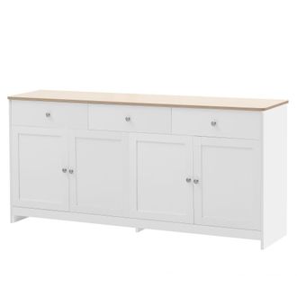 Urban Meuble Aparador blanco efecto madera 4 puertas y 3 cajones estilo r&uacute;stico