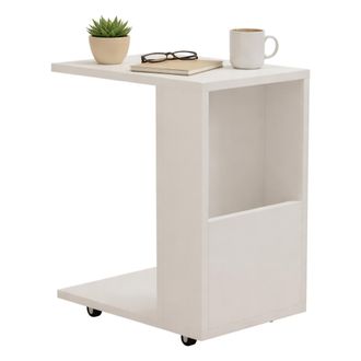Dmora Mesa De Centro Monticano, Con Ruedas, 2 Compartimentos, Forma Rectangular, 30x40x50h Cm Blanco
