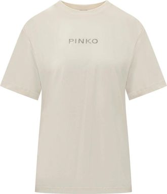 Pinko T-shirt met ronde hals en korte mouwen - Dames - T-shirts - Beige - S - Tops