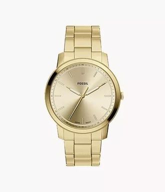 Fossil Minimalist Quartz Gold Dial Mens Watch FS6181