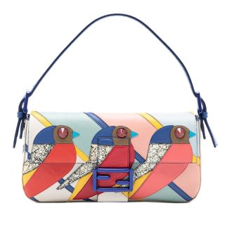 Fendi Tweedekans Patchwork Leren Qutweet Vogel Baguette
