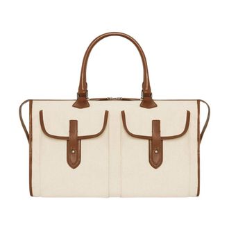 Kiton Klassieke Katoenen Leren Tas - Heren - Weekendtassen - Beige - ONE Size - Katoen - Tassen
