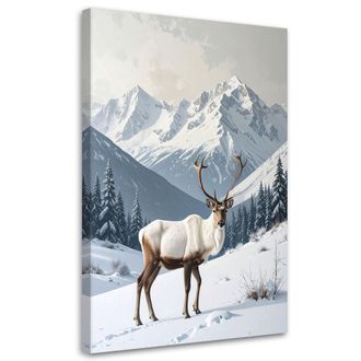 Feeby Cuadro Sobre Lienzo, Renos Invierno Nieve Paisaje De Monta&ntilde;a, 80x120