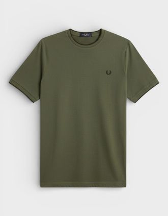Fred Perry Mens Fred Perry Crepe Piqu&eacute; T-Shirt Green - Tan - Size: 44